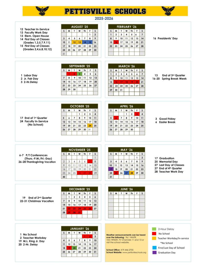 Pettisville Schools calendar revised