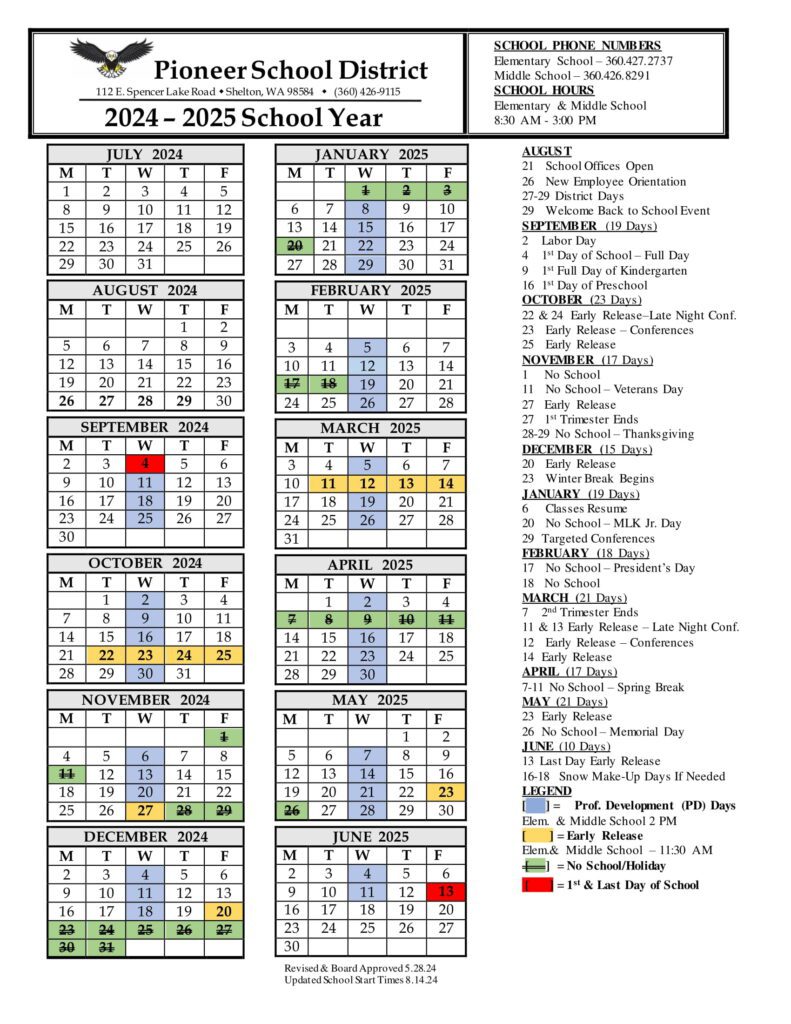 Pioneer School District CALENDAR