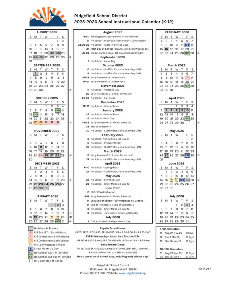 Ridgefield School District calendar