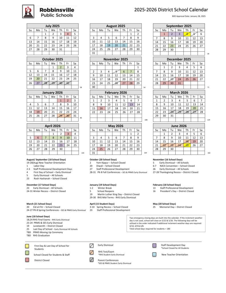 Robbinsville Public Schools calendar