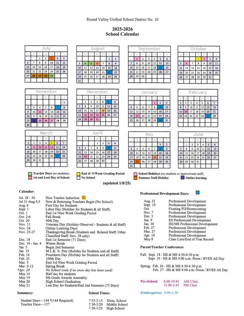 Round Valley School District Calendar