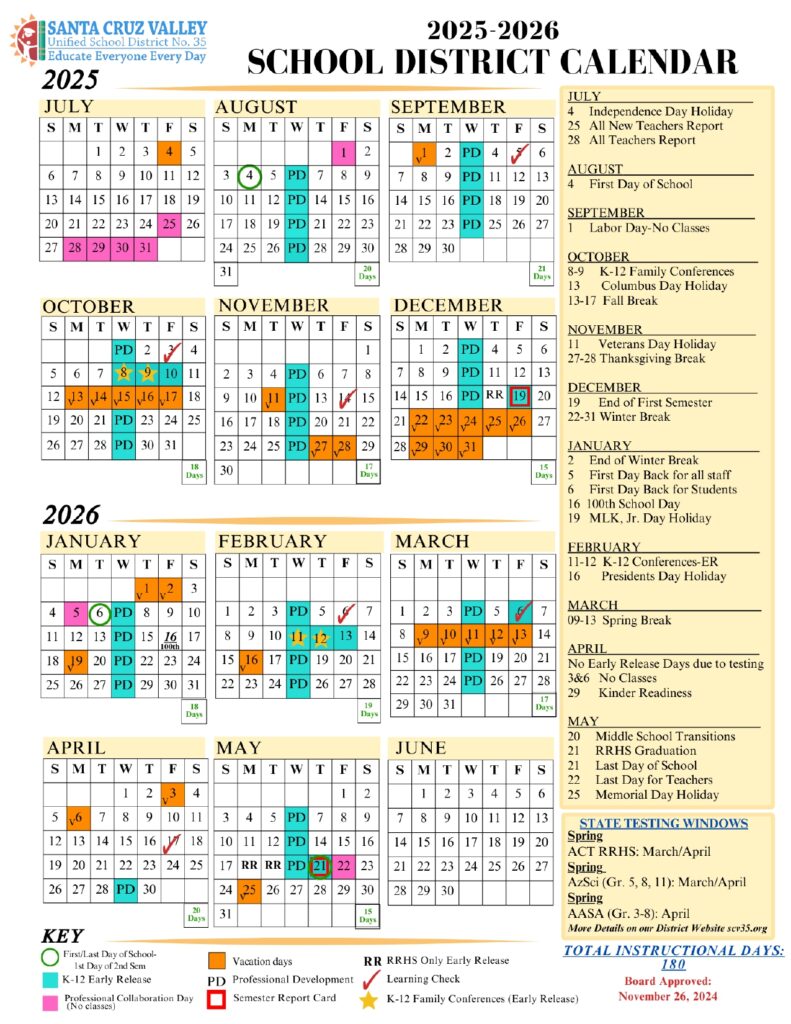 SANTA CRUZ VALLEY Unified School CALENDAR
