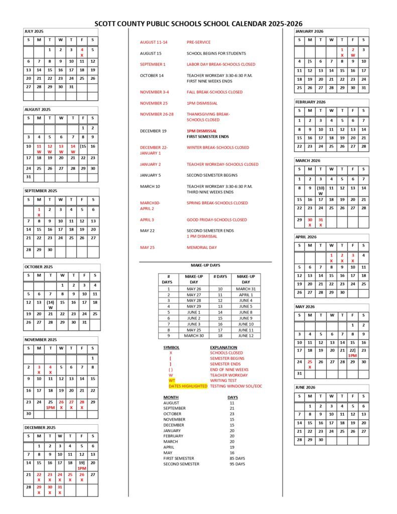 SCOTT COUNTY PUBLIC SCHOOLS CALENDAR