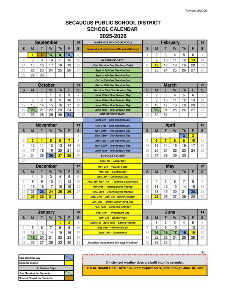 secaucus public school district calendar