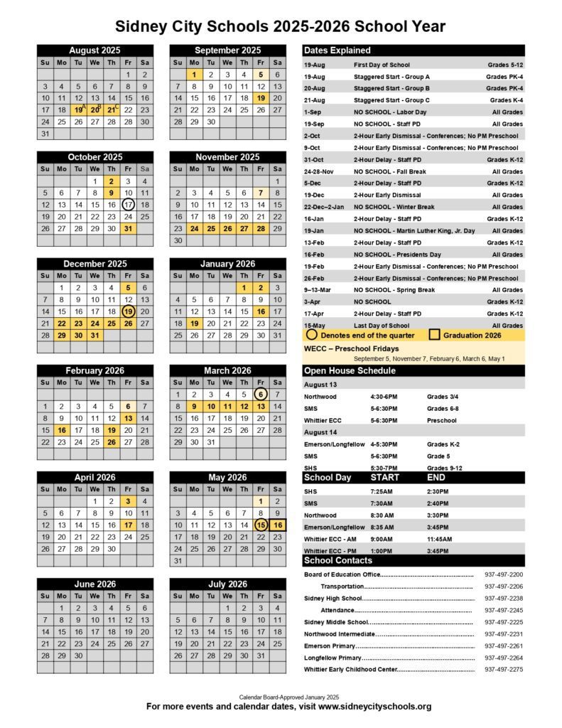 sidney city schools calendar