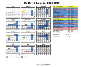St. David school calendar