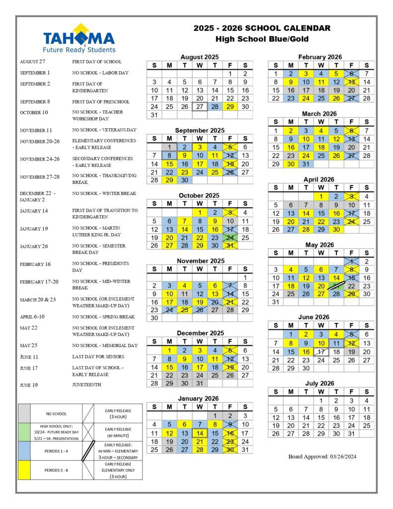 Tahoma High School calendar