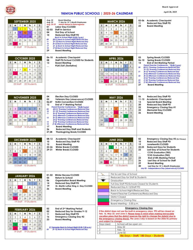 trenton public school district calendar