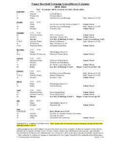 Upper Deerfield Township Schools CALENDAR