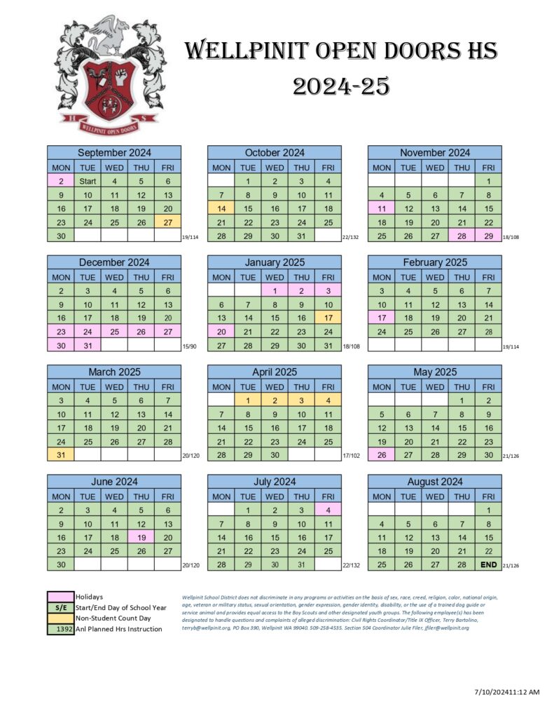 Wellpinit School District Calendar