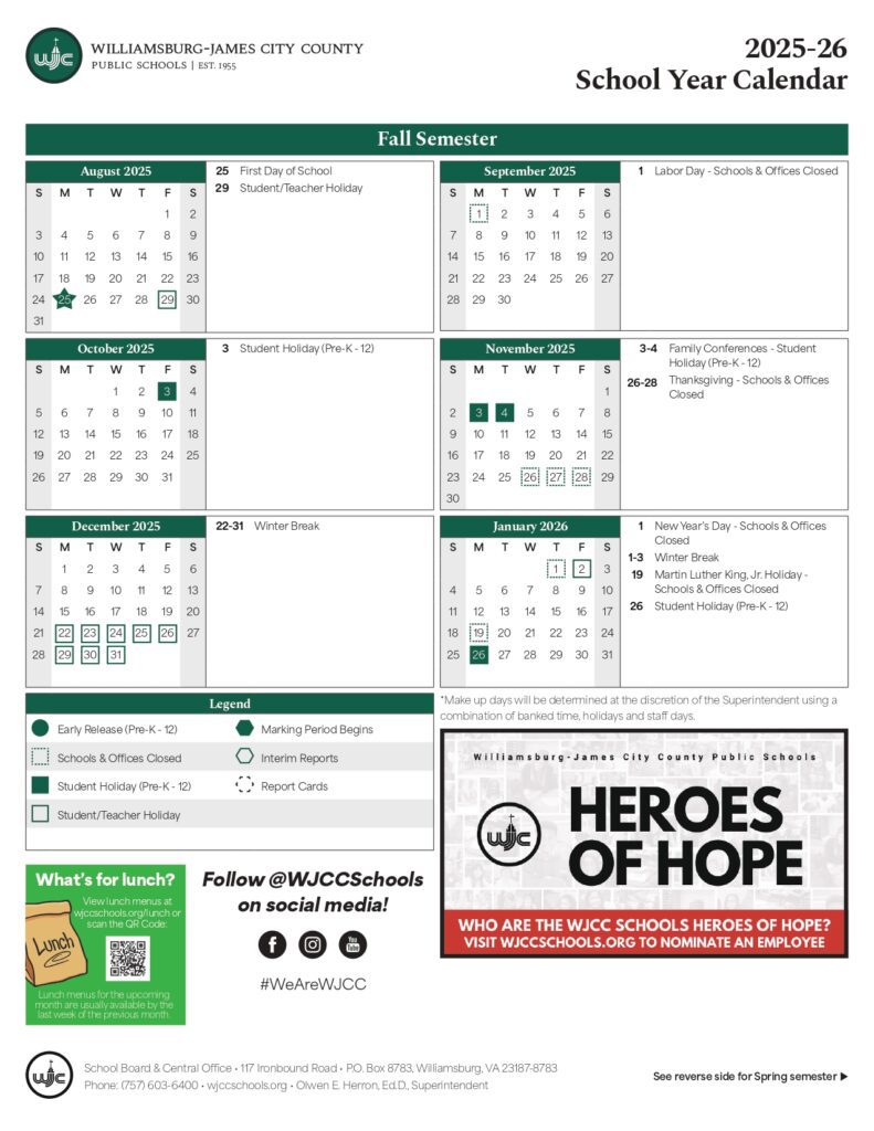Williamsburg-James City Public Schools calendar