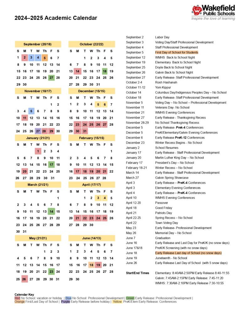 Wakefield Public Schools Calendar