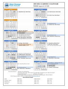 WEST ORANGE PUBLIC SCHOOLS CALENDAR