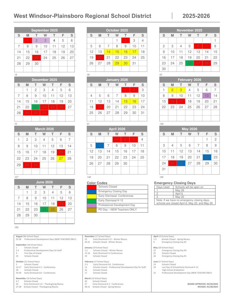 West Windsor-Plainsboro Regional School District CALENDAR