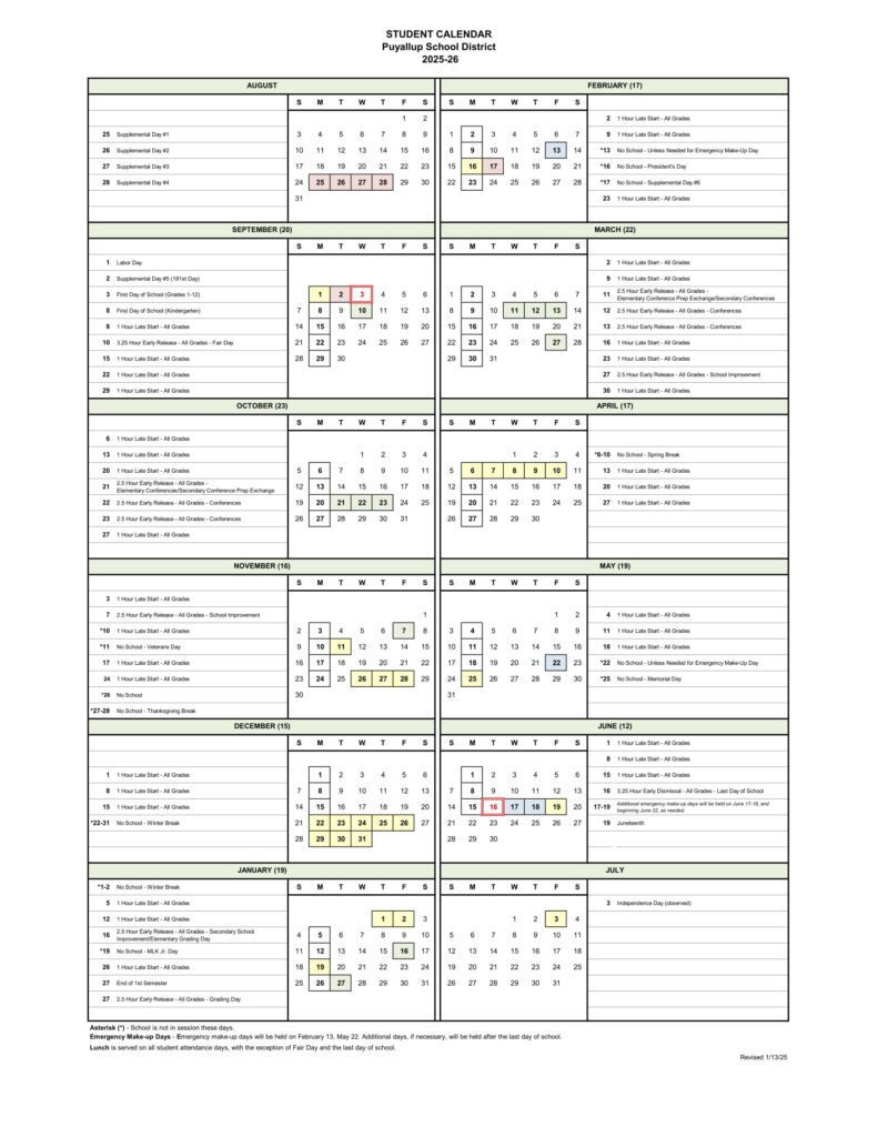 puyallup school district calendar