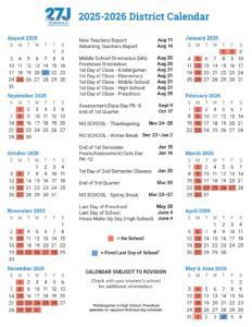 27 J School District Calendar