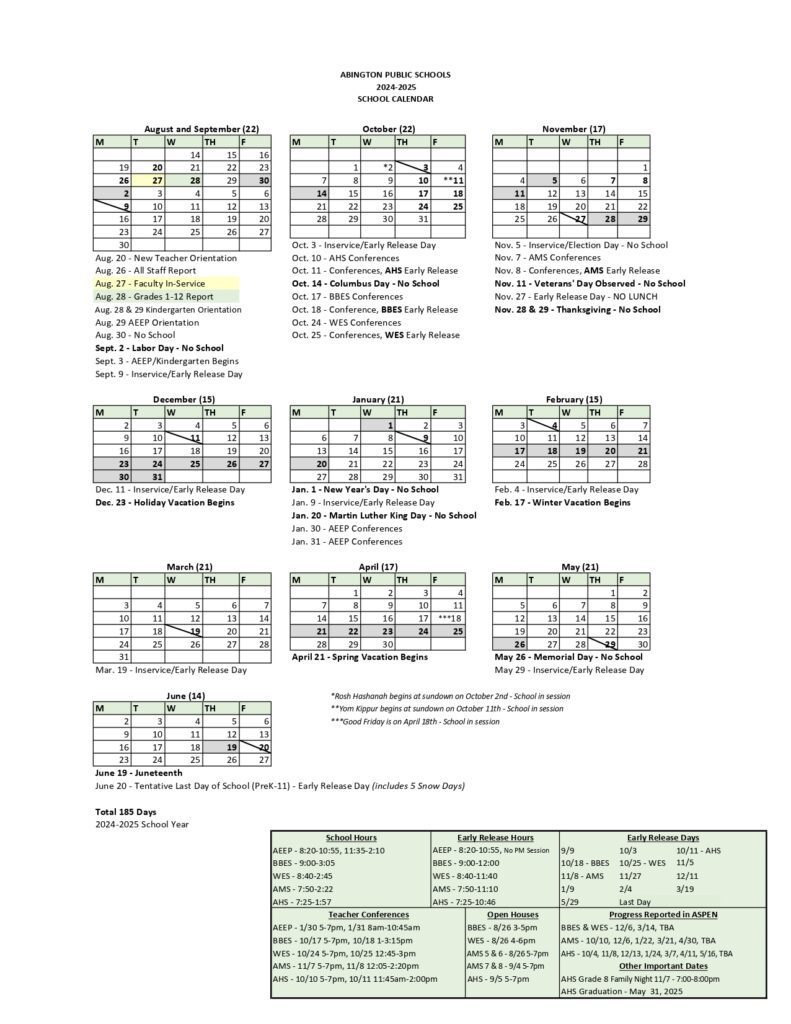 Abington Public Schools Calendar