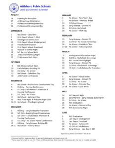 Attleboro Public Schools CALENDAR