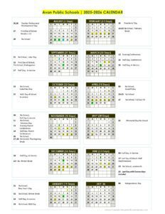 AVON PUBLIC SCHOOLS CALENDAR