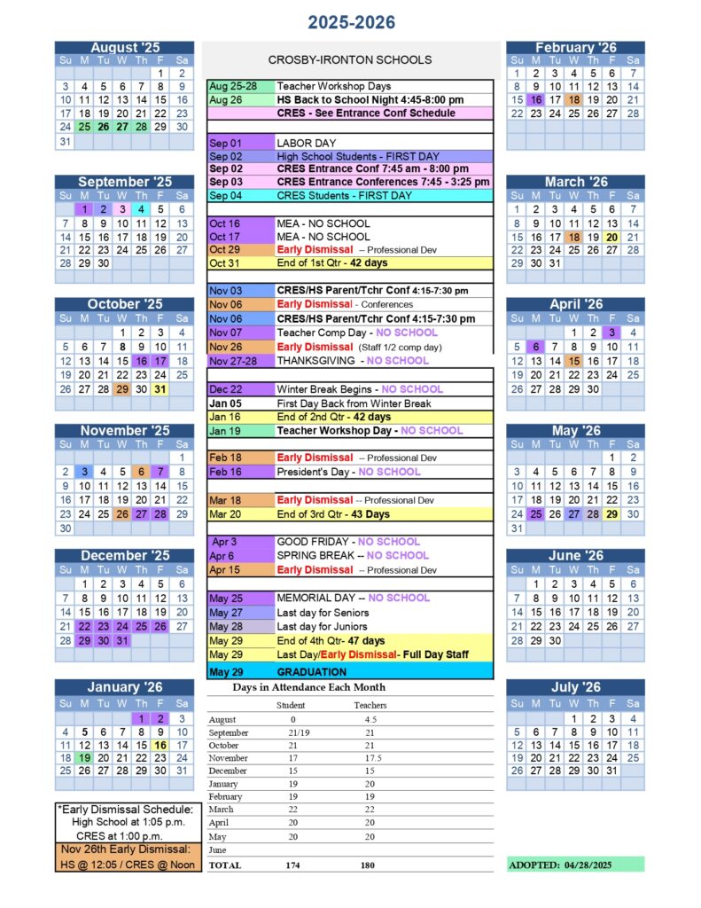 Crosby-Ironton School District calendar