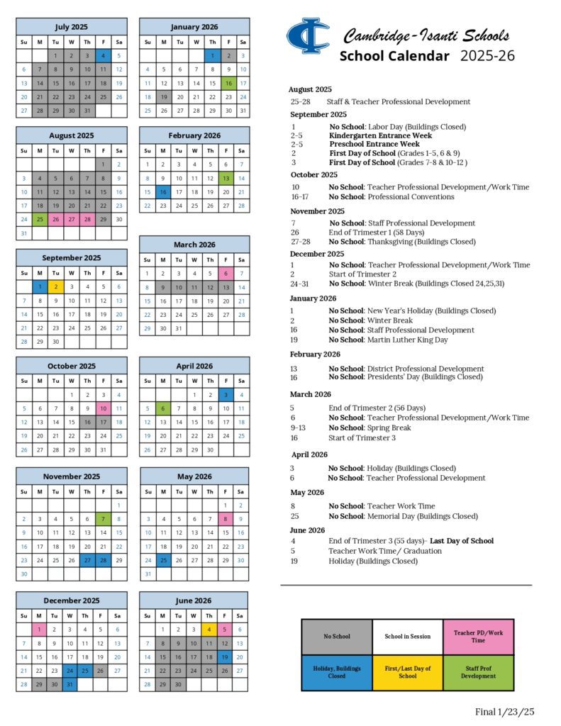 Cambridge-Isanti Schools CALENDAR