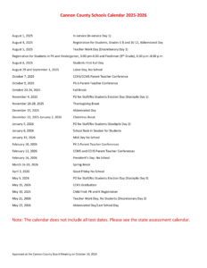 Cannon County School District TN Calendar