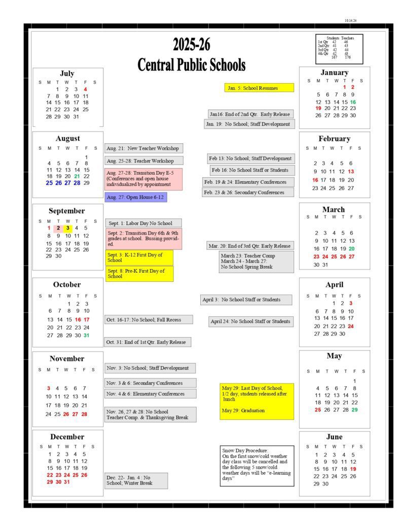 Central Public Schools CALENDAR REVISED