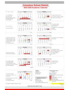 Columbus School District CALENDAR