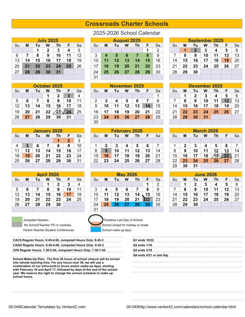Crossroads Charter Schools CALENDAR