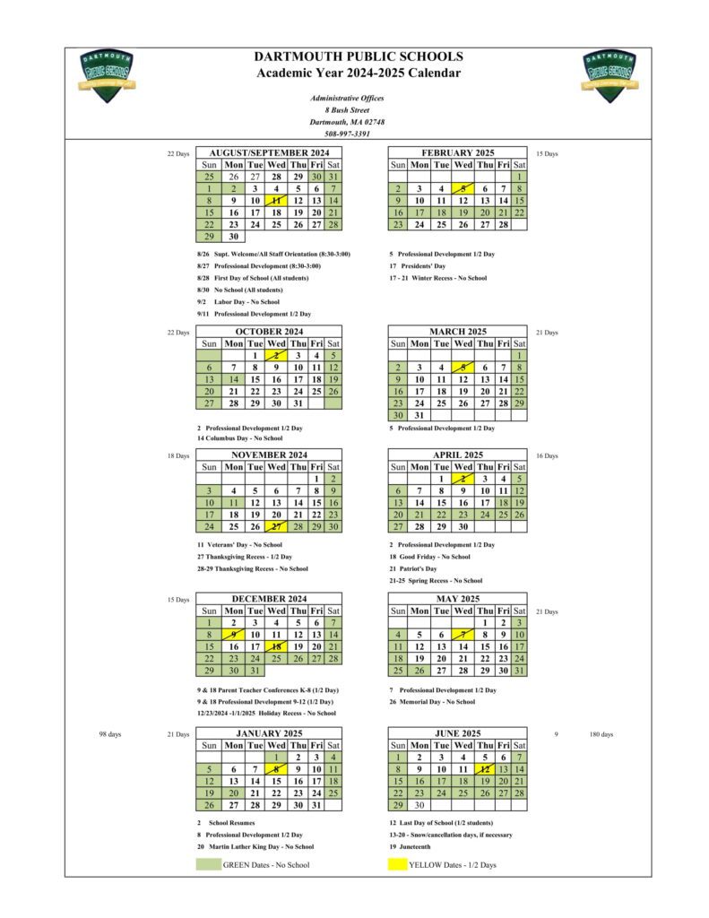 dartmouth public schools calendar