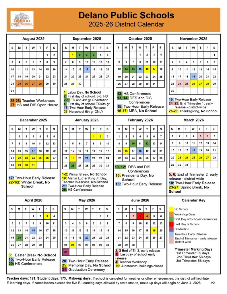 Delano Public Schools 25-26 calendar