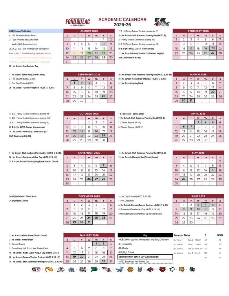 FOND DU LAC SCHOOL DISTRICT CALENDAR