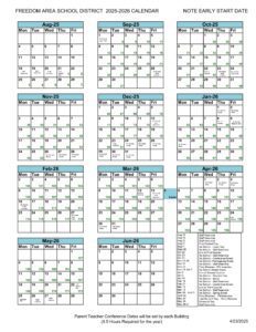 freedom area school district calendar