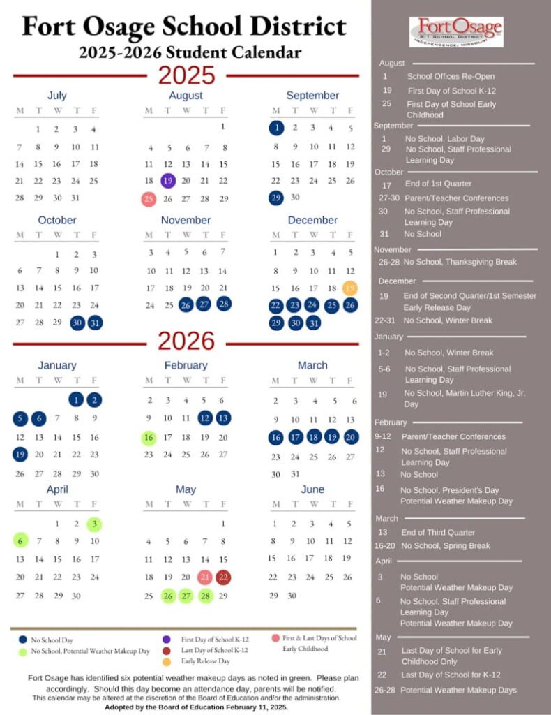 Fort Osage School District calendar