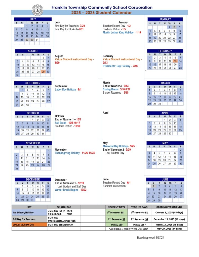 Franklin Township School Calendar