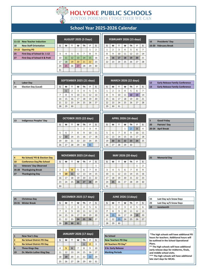 holyoke public schools calendar
