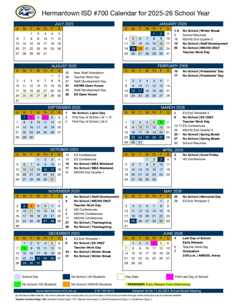 Hermantown Community Schools calendar