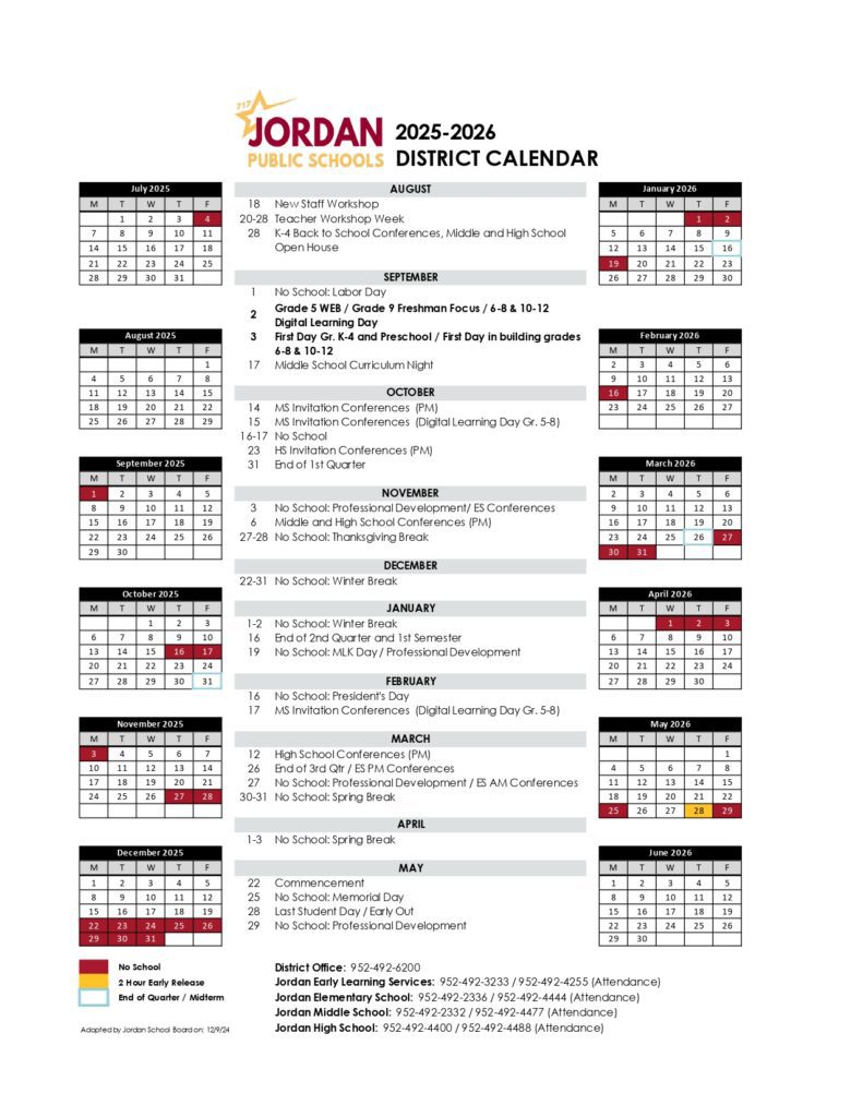 jordan public schools calendar
