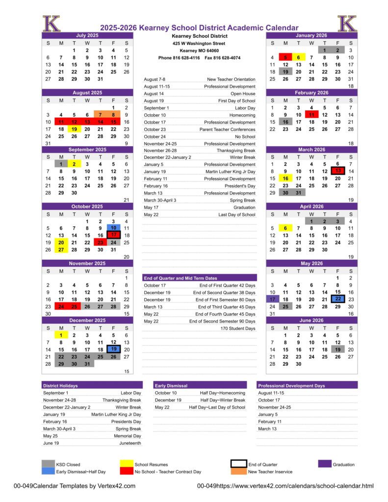 Kearney School District calendar