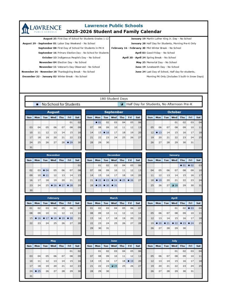 Lawrence Public Schools calendar