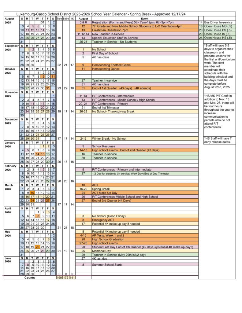 Luxemburg-Casco School District CALENDAR