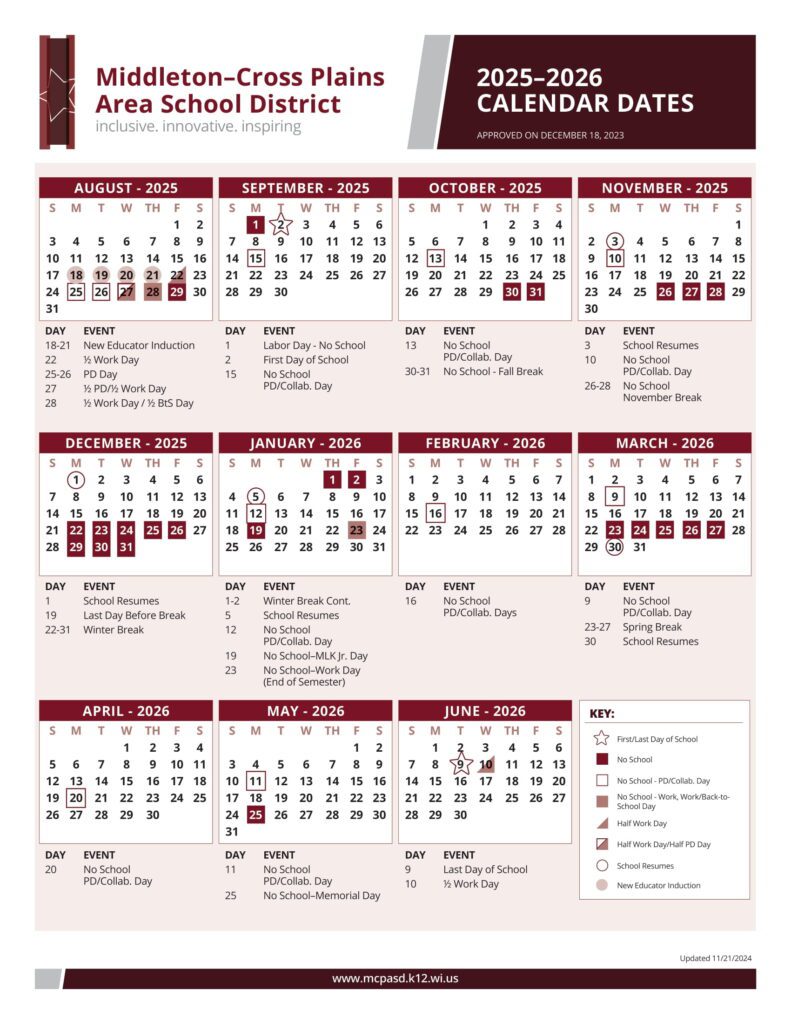 Middleton-Cross Plains Area School District calendar