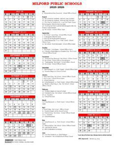 MILFORD PUBLIC SCHOOLS, CALENDAR