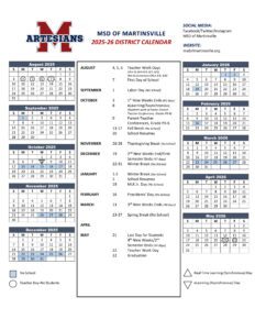 MSD of Martinsville school calendar