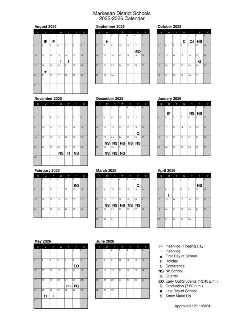Markesan District Schools calendar wi