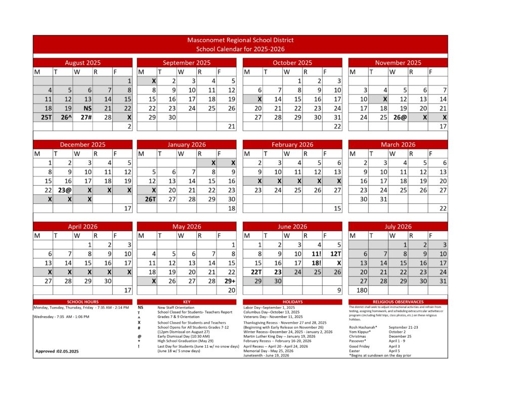 Masconomet Regional School District Calendar