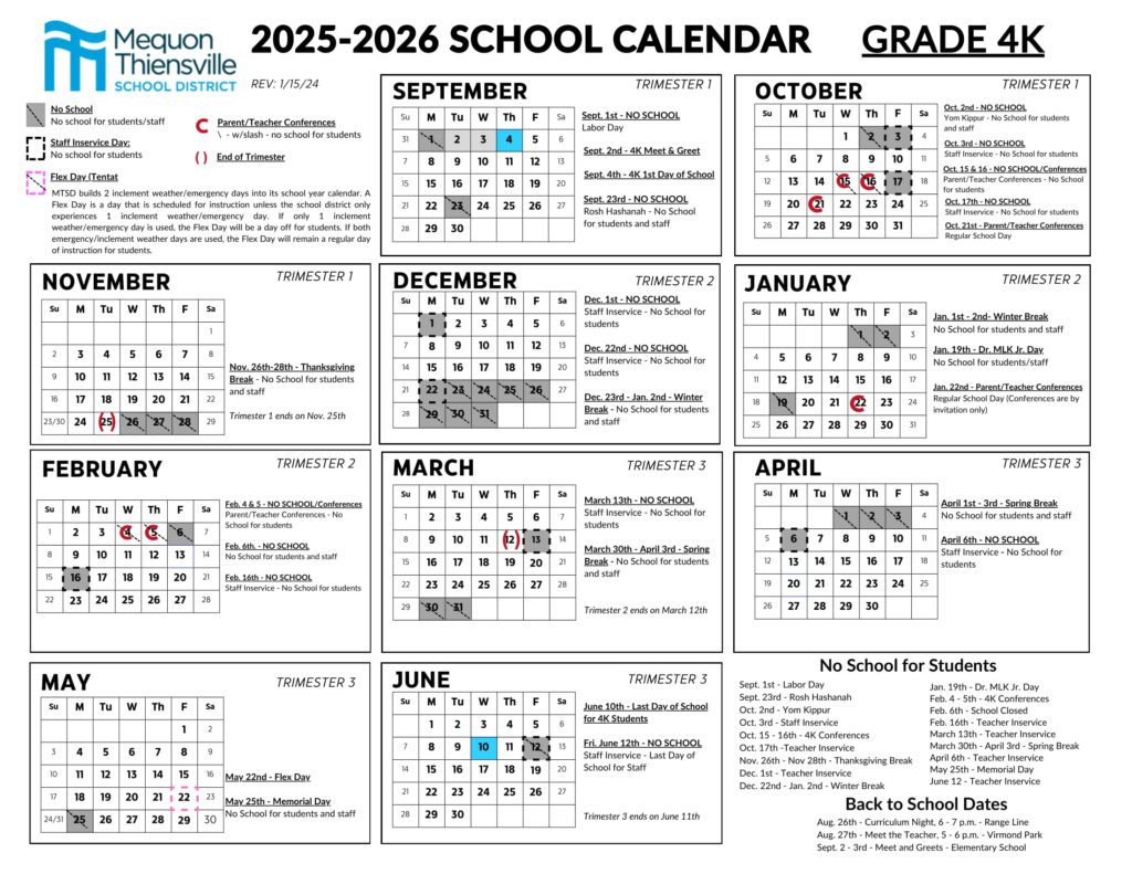 Mequon Thiensville School district calendar