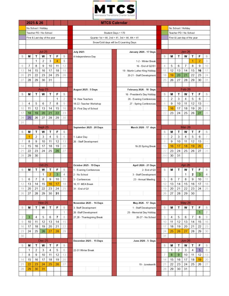MTCS CALENDAR