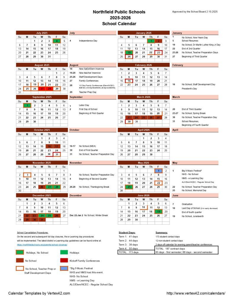 northfield public schools calendar