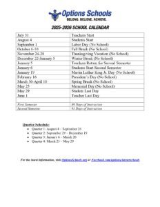 Options Schools calendar